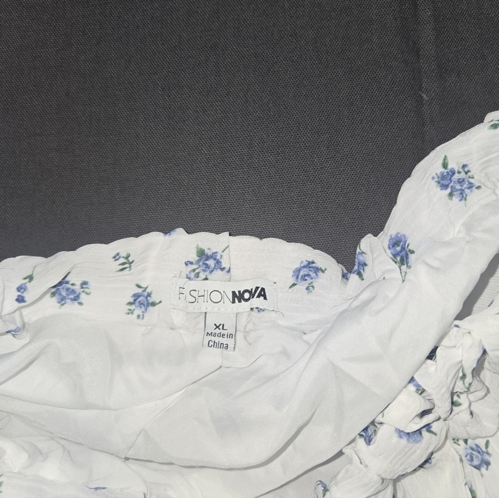 Fashion Nova White Skirt with Blue Floral Accents